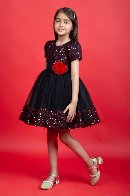 Shop Jelly Jones Black Silk, Net, Cotton Sequins And Rosa Embellished Dress Online at Aza Fashions Shop_Jelly Jones_Black Silk, Net, Cotton Sequins And Rosa Embellished Dress _Online_at_Aza_Fashions