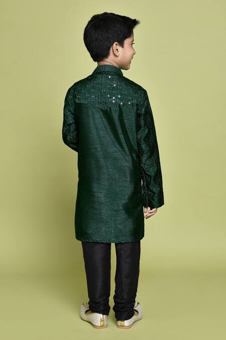 Shop_Petite Pomme_Green Silk Sequins, Embroidery Kurta _at_Aza_Fashions