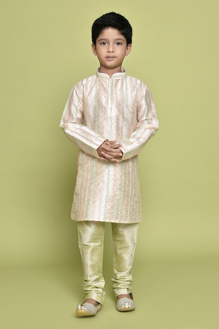 Petite Pomme_Cream Silk Embroidery Thread Kurta And Churidar Set _Online_at_Aza_Fashions