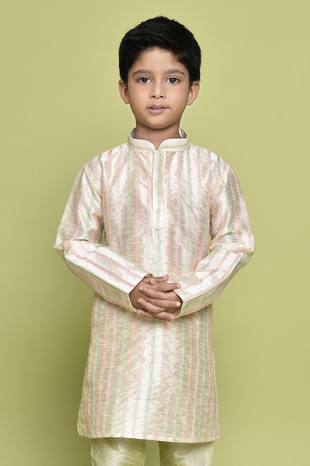 Buy_Petite Pomme_Cream Silk Embroidery Thread Kurta And Churidar Set _Online_at_Aza_Fashions