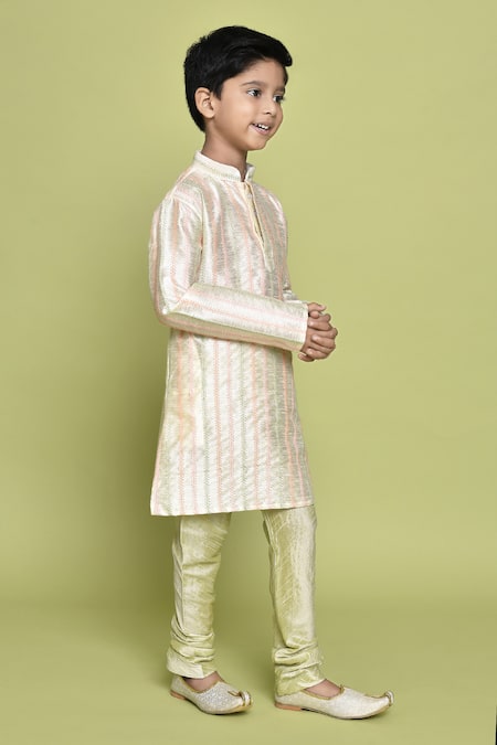 Petite Pomme_Cream Silk Embroidery Thread Kurta And Churidar Set _at_Aza_Fashions