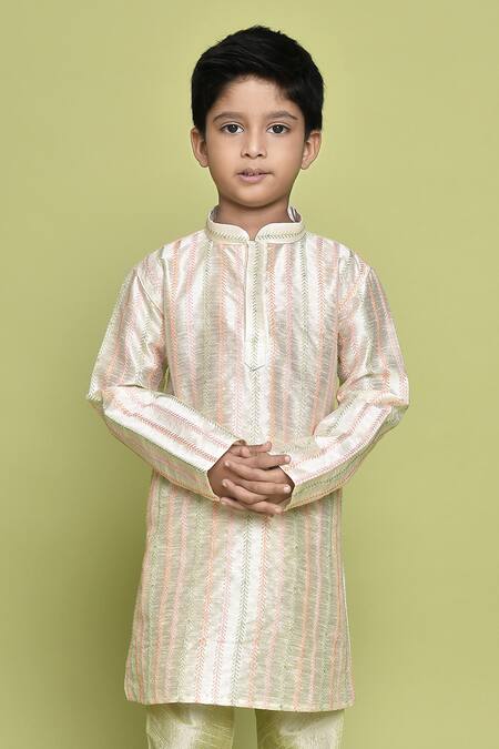 Petite Pomme_Cream Silk Embroidery Thread Straight Kurta _Online_at_Aza_Fashions