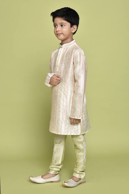 Shop_Petite Pomme_Cream Silk Embroidery Thread Straight Kurta _Online_at_Aza_Fashions