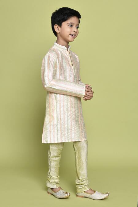 Petite Pomme_Cream Silk Embroidery Thread Straight Kurta _at_Aza_Fashions