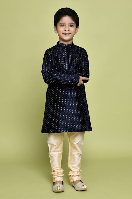 Petite Pomme_Blue Silk Sequins Embroidered Straight Kurta _Online_at_Aza_Fashions