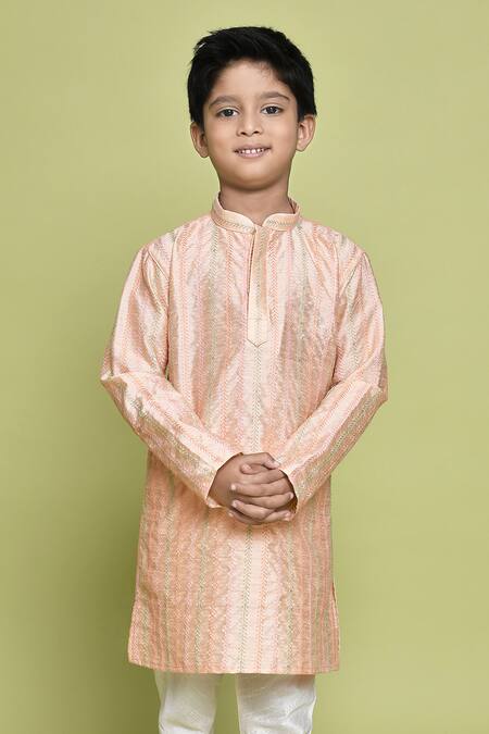 Buy Petite Pomme Peach Silk Embroidery Thread Kurta And Churidar Set Online at Aza Fashions Buy_Petite Pomme_Peach Silk Embroidery Thread Kurta And Churidar Set _Online_at_Aza_Fashions