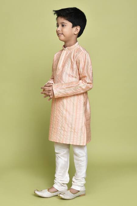 Petite Pomme_Peach Silk Embroidery Thread Kurta And Churidar Set _at_Aza_Fashions