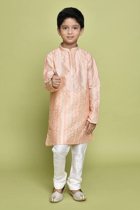 Buy_Petite Pomme_Peach Silk Embroidery Thread Kurta _Online_at_Aza_Fashions