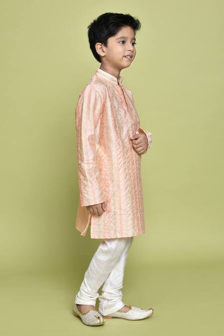Shop_Petite Pomme_Peach Silk Embroidery Thread Kurta _Online_at_Aza_Fashions