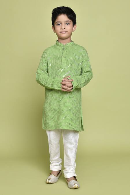 Petite Pomme_Green Rayon Sequins Embroidered Straight Kurta _Online_at_Aza_Fashions
