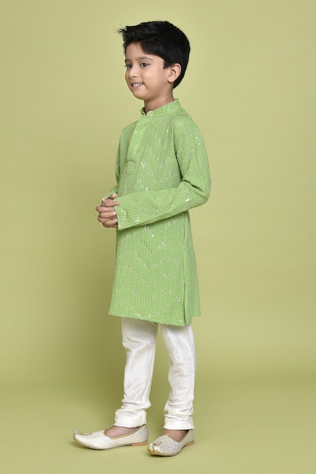 Buy_Petite Pomme_Green Rayon Sequins Embroidered Straight Kurta _Online_at_Aza_Fashions