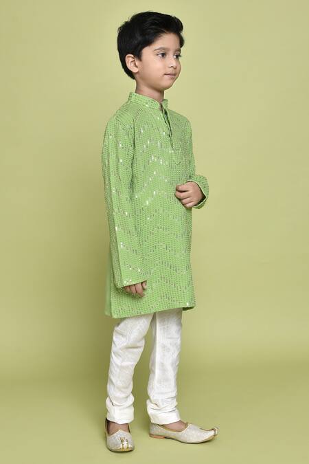 Shop_Petite Pomme_Green Rayon Sequins Embroidered Straight Kurta _Online_at_Aza_Fashions