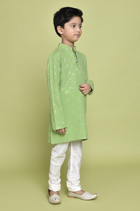 Buy_Petite Pomme_Green Rayon Sequins Embroidered Kurta And Churidar Set _Online_at_Aza_Fashions