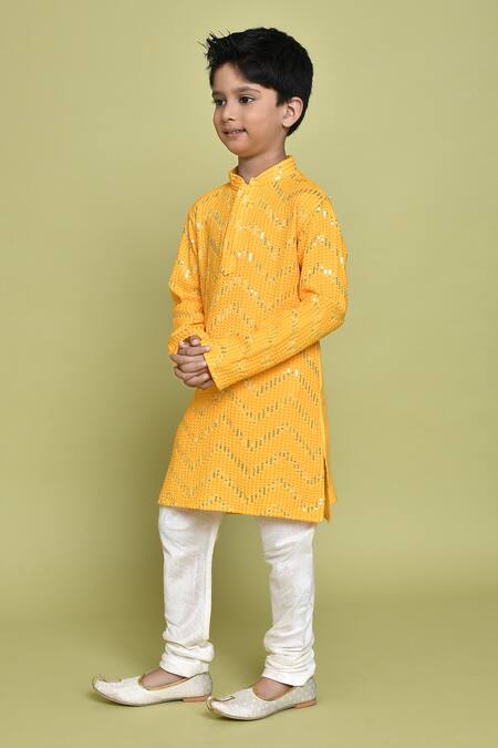 Buy_Petite Pomme_Yellow Rayon Sequins Embroidered Straight Kurta _Online_at_Aza_Fashions