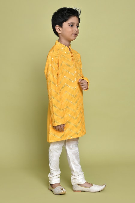 Shop_Petite Pomme_Yellow Rayon Sequins Embroidered Straight Kurta _Online_at_Aza_Fashions