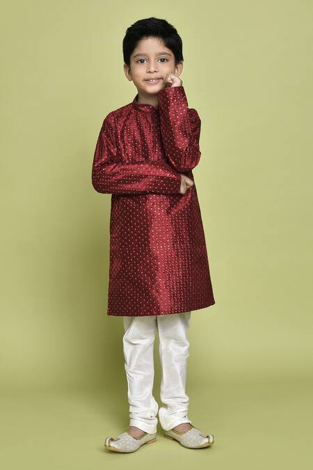 Petite Pomme_Maroon Silk Sequins Embroidered Kurta _Online_at_Aza_Fashions