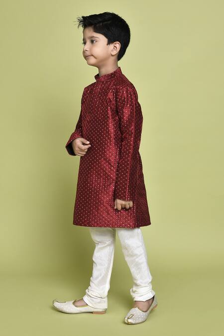 Buy_Petite Pomme_Maroon Silk Sequins Embroidered Kurta _Online_at_Aza_Fashions