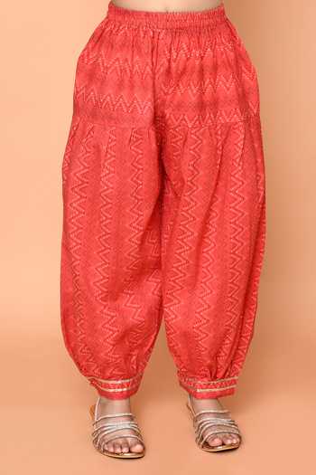 Buy_Petite Pomme_Red Cotton Gota Patti Blossom Print Angrakha Anarkali With Afghani Dhoti Pant