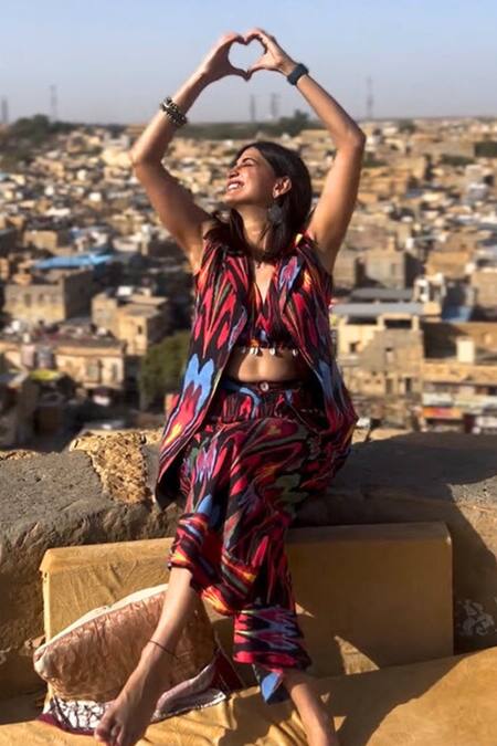 Buy_Gulaal_Black Cotton Embroidery Round Neck Printed Blazer Pant Set