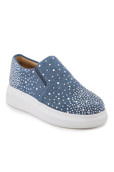 Anaar Blue Glitter Rain Rhinestone Embellished Flat Sneakers Online at Aza Fashions Anaar_Blue Glitter Rain Rhinestone Embellished Flat Sneakers _Online_at_Aza_Fashions