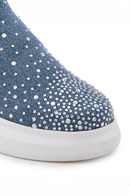Buy Anaar Blue Glitter Rain Rhinestone Embellished Flat Sneakers Buy_Anaar_Blue Glitter Rain Rhinestone Embellished Flat Sneakers