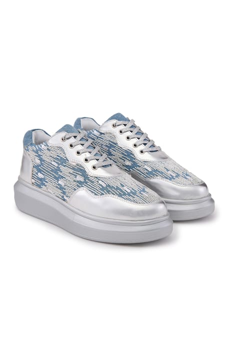 Shop Anaar Blue Miami Palms Cutdana Embroidered Flat Sneakers at Aza Fashions Shop_Anaar_Blue Miami Palms Cutdana Embroidered Flat Sneakers _at_Aza_Fashions