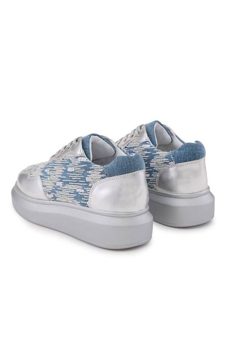 Shop Anaar Blue Miami Palms Cutdana Embroidered Flat Sneakers Online at Aza Fashions Shop_Anaar_Blue Miami Palms Cutdana Embroidered Flat Sneakers _Online_at_Aza_Fashions
