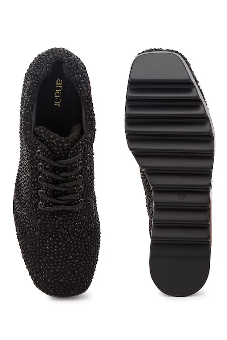 Shop Anaar Black Pop Rocks Rhinestone Embellished Wedge Sneakers at Aza Fashions Shop_Anaar_Black Pop Rocks Rhinestone Embellished Wedge Sneakers _at_Aza_Fashions