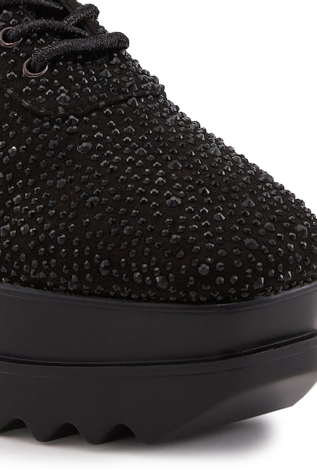 Buy Anaar Black Pop Rocks Rhinestone Embellished Wedge Sneakers Buy_Anaar_Black Pop Rocks Rhinestone Embellished Wedge Sneakers