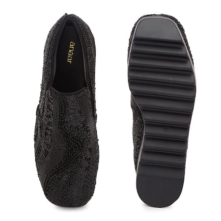Shop Anaar Black Crystals, Sequins, Beads Midnight Magic Embellished Wedge Sneakers at Aza Fashions Shop_Anaar_Black Crystals, Sequins, Beads Midnight Magic Embellished Wedge Sneakers _at_Aza_Fashions