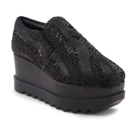 Anaar Black Crystals, Sequins, Beads Midnight Magic Embellished Wedge Sneakers Online at Aza Fashions Anaar_Black Crystals, Sequins, Beads Midnight Magic Embellished Wedge Sneakers _Online_at_Aza_Fashions