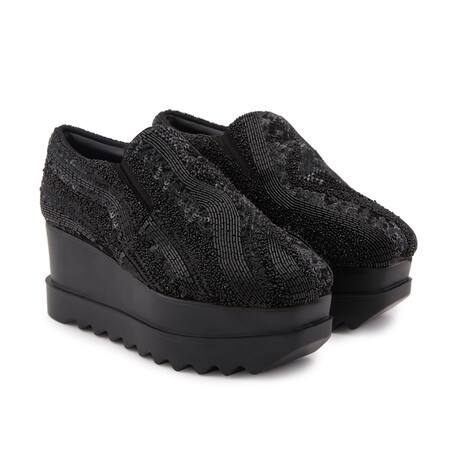 Anaar Black Crystals, Sequins, Beads Midnight Magic Embellished Wedge Sneakers at Aza Fashions Anaar_Black Crystals, Sequins, Beads Midnight Magic Embellished Wedge Sneakers _at_Aza_Fashions