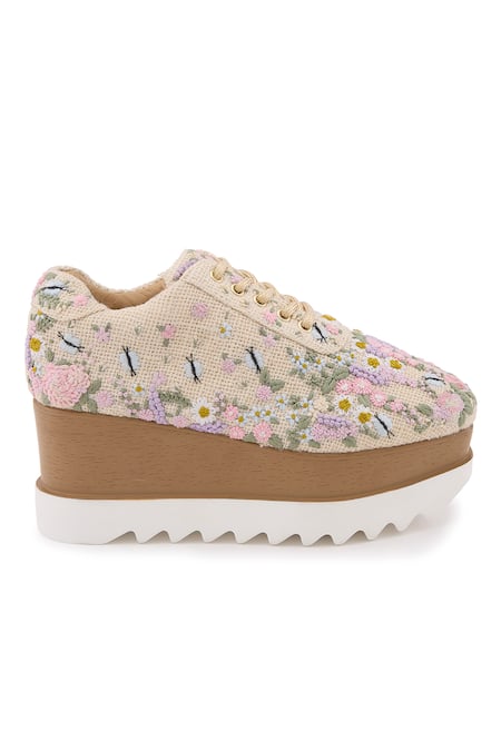 Buy Anaar Beige Embroidery Valensole Wedge Sneakers Online at Aza Fashions Buy_Anaar_Beige Embroidery Valensole Wedge Sneakers _Online_at_Aza_Fashions