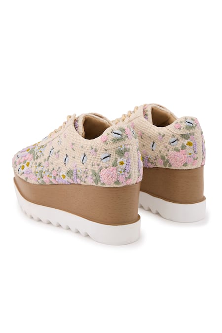 Shop Anaar Beige Embroidery Valensole Wedge Sneakers Online at Aza Fashions Shop_Anaar_Beige Embroidery Valensole Wedge Sneakers _Online_at_Aza_Fashions