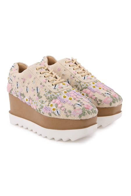 Anaar Beige Embroidery Valensole Wedge Sneakers at Aza Fashions Anaar_Beige Embroidery Valensole Wedge Sneakers _at_Aza_Fashions