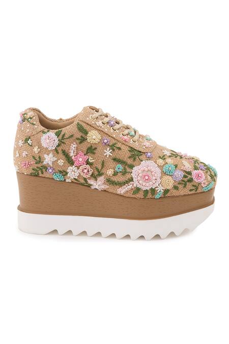 Buy_Anaar_Beige Soft Serve Pearl Embellished Wedge Sneakers_Online_at_Aza_Fashions