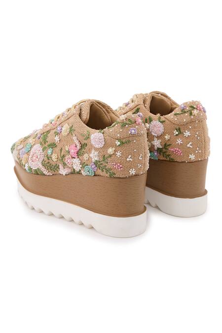 Shop_Anaar_Beige Soft Serve Pearl Embellished Wedge Sneakers_Online_at_Aza_Fashions