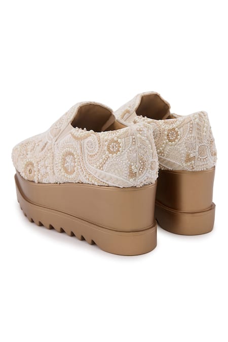 Shop Anaar Beige Royal Stitch Resham Embroidered Wedge Sneakers Online at Aza Fashions Shop_Anaar_Beige Royal Stitch Resham Embroidered Wedge Sneakers _Online_at_Aza_Fashions