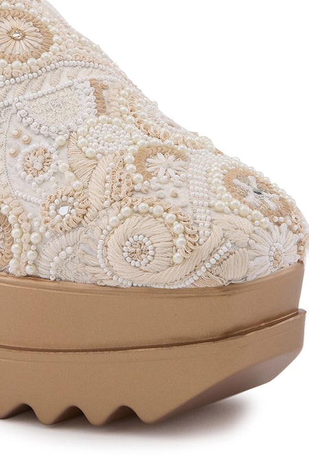 Buy Anaar Beige Royal Stitch Resham Embroidered Wedge Sneakers Buy_Anaar_Beige Royal Stitch Resham Embroidered Wedge Sneakers