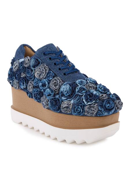 Anaar Blue Pocket Roses Embroidered Wedge Sneakers Online at Aza Fashions Anaar_Blue Pocket Roses Embroidered Wedge Sneakers _Online_at_Aza_Fashions