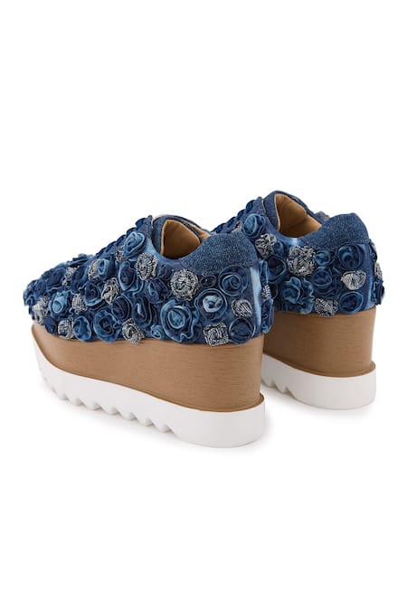 Shop Anaar Blue Pocket Roses Embroidered Wedge Sneakers Online at Aza Fashions Shop_Anaar_Blue Pocket Roses Embroidered Wedge Sneakers _Online_at_Aza_Fashions