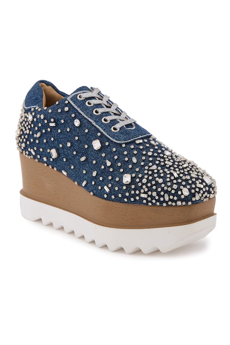 Anaar Blue Dynasty Stone Embellished Wedge Sneakers Online at Aza Fashions Anaar_Blue Dynasty Stone Embellished Wedge Sneakers _Online_at_Aza_Fashions