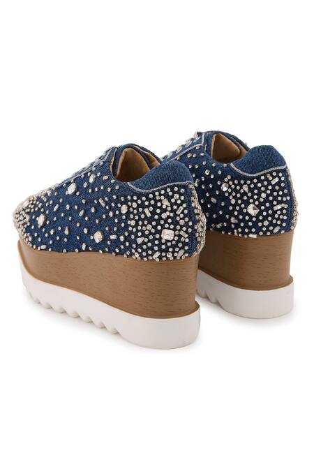 Shop Anaar Blue Dynasty Stone Embellished Wedge Sneakers Online at Aza Fashions Shop_Anaar_Blue Dynasty Stone Embellished Wedge Sneakers _Online_at_Aza_Fashions