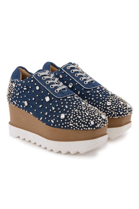 Anaar Blue Dynasty Stone Embellished Wedge Sneakers at Aza Fashions Anaar_Blue Dynasty Stone Embellished Wedge Sneakers _at_Aza_Fashions