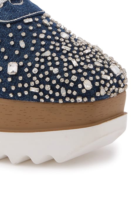 Buy Anaar Blue Dynasty Stone Embellished Wedge Sneakers Buy_Anaar_Blue Dynasty Stone Embellished Wedge Sneakers