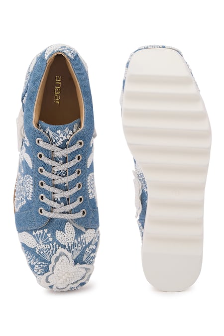 Shop_Anaar_Blue Butterfly Pea Embroidered Wedge Sneakers _at_Aza_Fashions