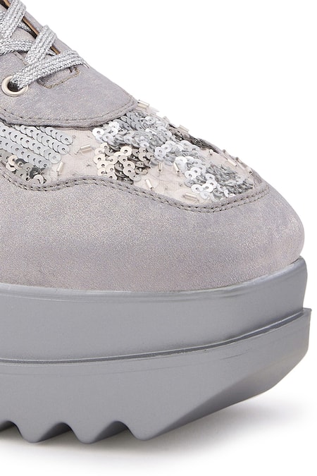 Buy_Anaar_Silver Sequins, Metallic Thread Euphoria Embellished Wedge Sneakers 