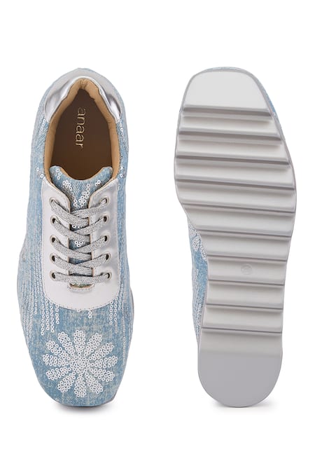 Shop Anaar Blue Moon Sequin Embroidered Wedge Sneakers at Aza Fashions Shop_Anaar_Blue Moon Sequin Embroidered Wedge Sneakers _at_Aza_Fashions