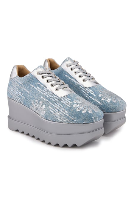 Anaar Blue Moon Sequin Embroidered Wedge Sneakers at Aza Fashions Anaar_Blue Moon Sequin Embroidered Wedge Sneakers _at_Aza_Fashions