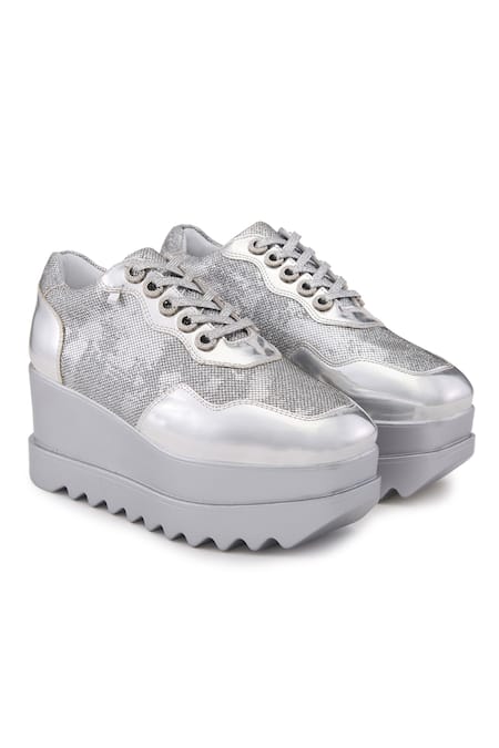 Anaar_Silver Razzle Wedge Sneakers _at_Aza_Fashions